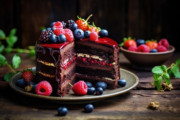 Berry topped chocolate cake