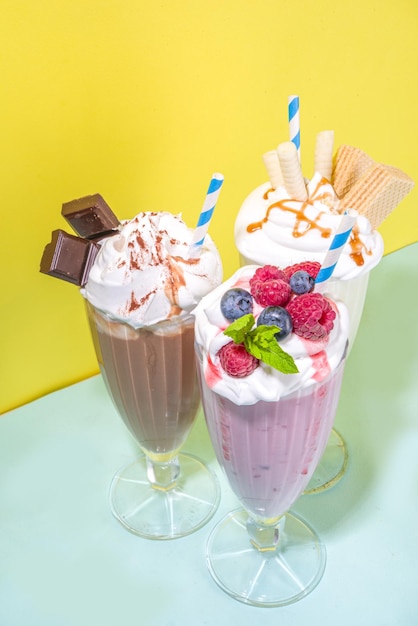 Berry vanilla chocolate milkshakes