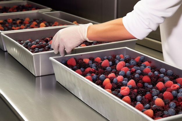 Berry voedsel rode oogst rijpe biologische industrie landbouw hand sorteren Generatieve AI