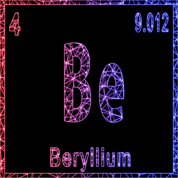 Фото Знак химического элемента бериллия с атомным номером и атомным весом