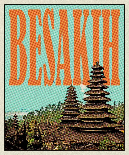 Photo besakih retro travel poster