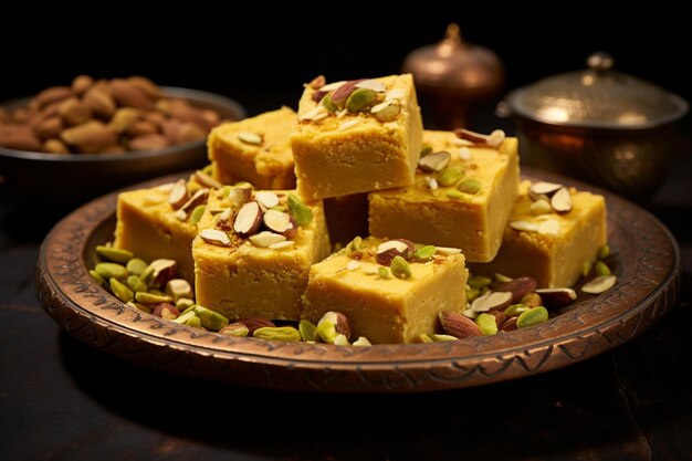 Photo besan burfi or mohanthal roasted barfi an indian sweet