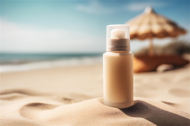 Bescherm je huid tegen de zon met een beschermende zonnebrandcrème op een tropisch zandstrand