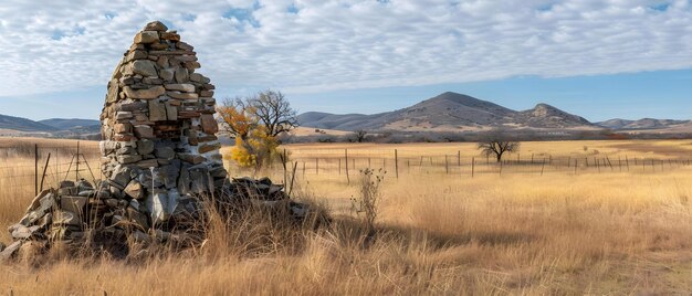 Foto beschermende stenen schoorsteen bij fort phantom in jones county tx concept historische bezienswaardigheden architectonische instandhouding steen structuren texas geschiedenis