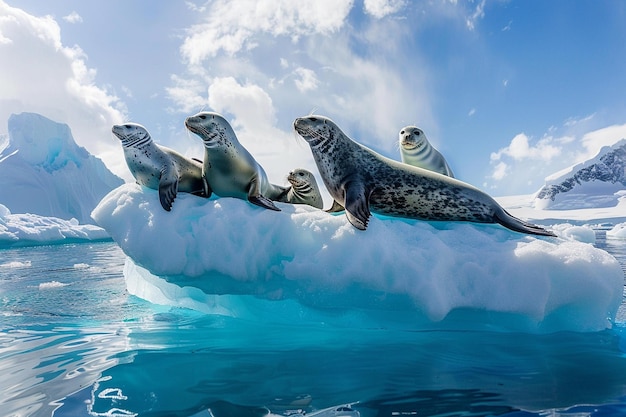 Beschrijf het moment waarop een groep zeehonden zich in generatieve ai koestert