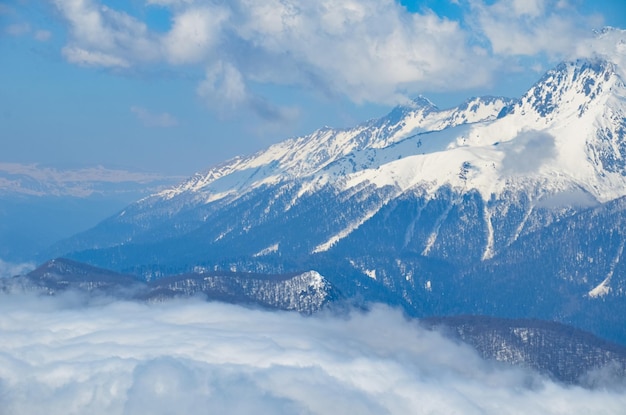 Besneeuwd winterlandschap van een skigebiedpanoramisch uitzicht