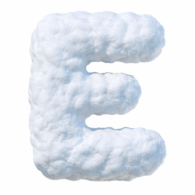 Besneeuwde alfabet met letters E. Brief gemaakt van sneeuw. Winter lettertype geïsoleerd op witte achtergrond