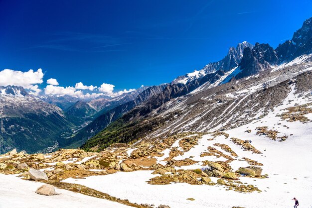 Besneeuwde bergen Chamonix Mont Blanc HauteSavoie Alpen Frankrijk