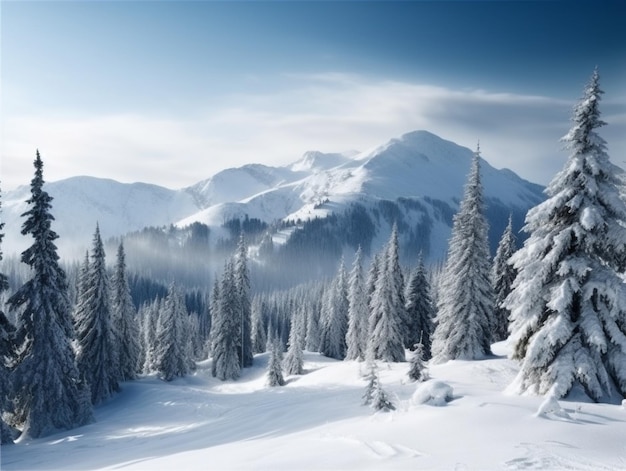 Besneeuwde bergen op de achtergrond met een besneeuwde berg op de achtergrond