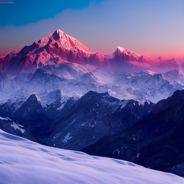 Besneeuwde bergtoppen in de winter Digitale afbeelding