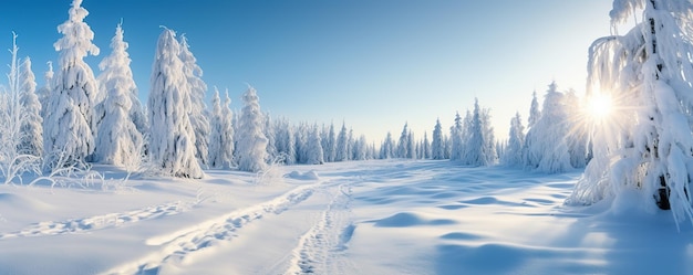 Besneeuwde landschapsachtergrond AI gegenereerd