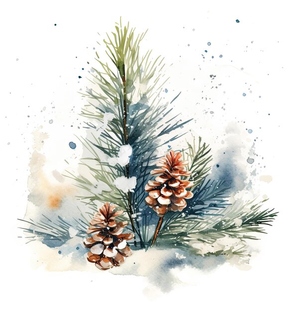 Besneeuwde winter aquarel kerst dennentak Illustratie AI GenerativexA