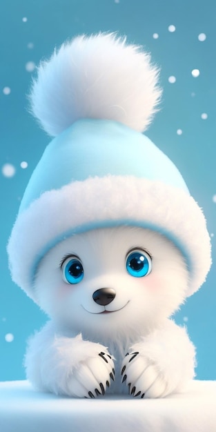 Foto besneeuwde winter super schattige baby pixar stijl witte fee beer