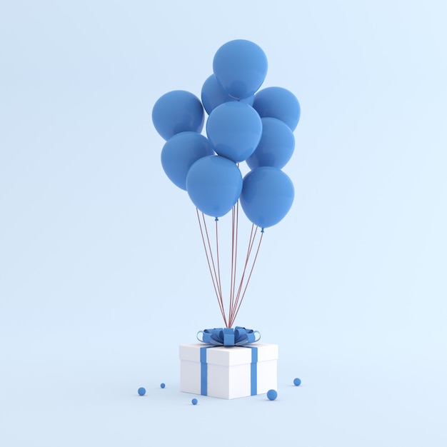 Bespotten van geschenkdoos en ballonnen in minimale stijl.