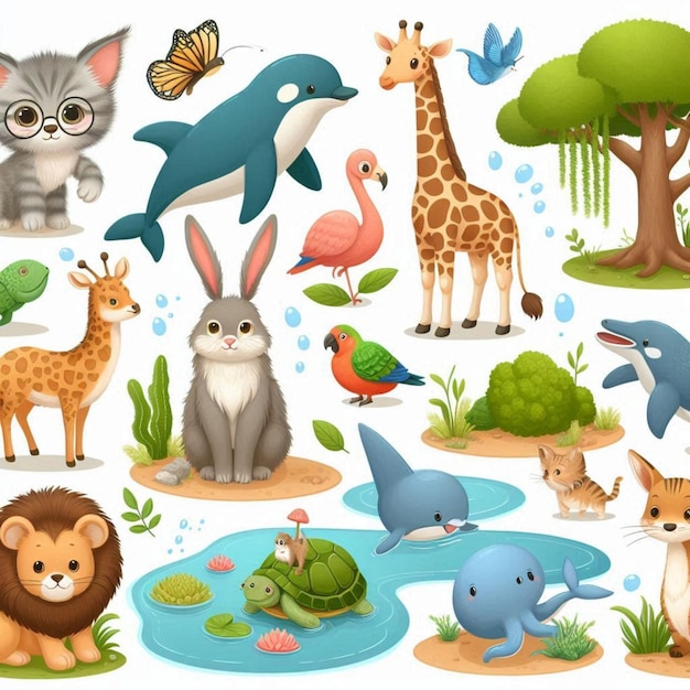 Photo best 3d animel collection collage design mockup