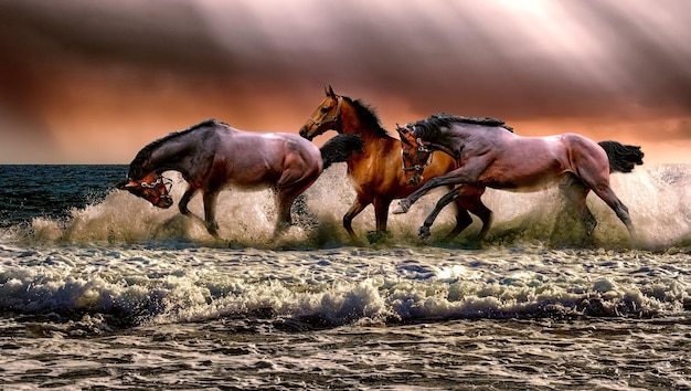 Foto il miglior animale cavallo fauna naturale cavalleria marina al galoppo