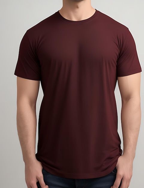 Photo the best antique cherry red blank tshirt man model front view mockup