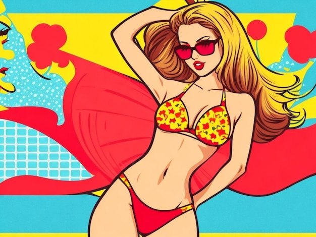 Best bikini girl illutration of woman in swimsuit on beach