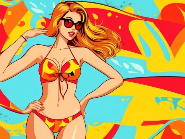 Best bikini girl illutration of woman in swimsuit on beach