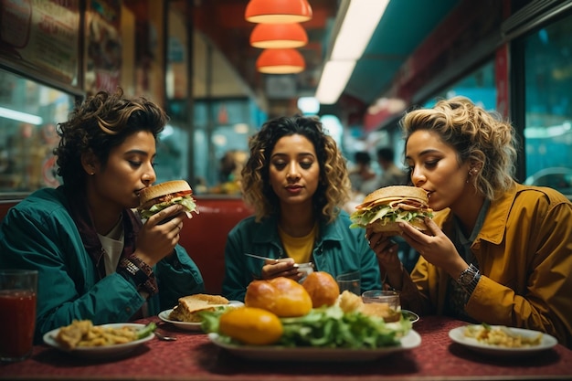 best friends eating together a sandwich