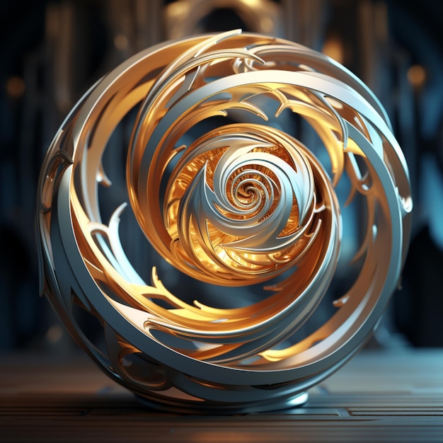 Best gold color spiral abstract ball picture Ai generated art