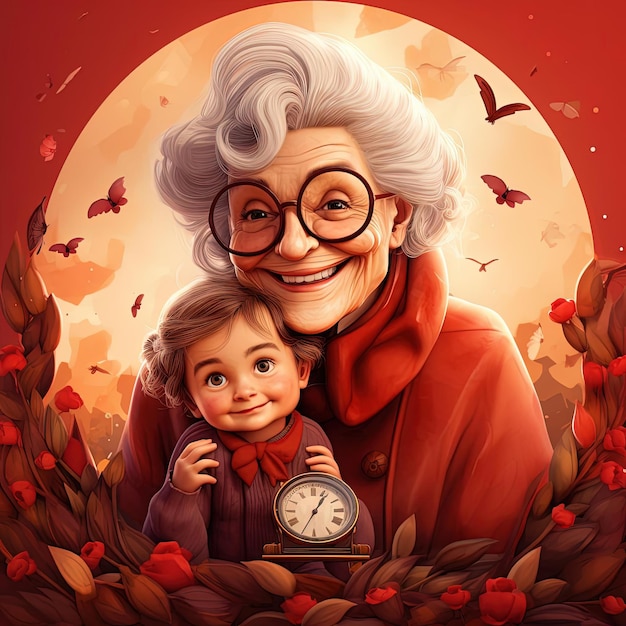 best grandma in the world portrait in the style of playful characters