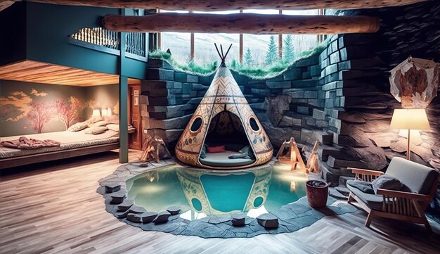 Foto il miglior design degli interni di un lodge con una splendida vista ai generated