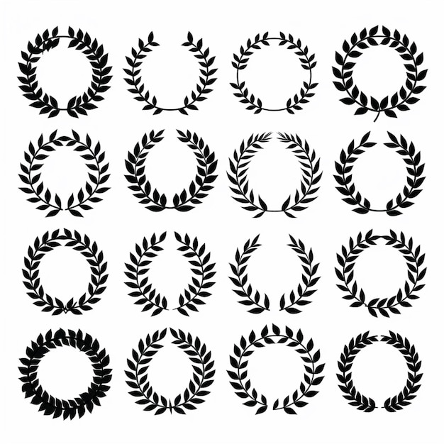 Photo best laurel wreath silhouette round collection set white background image ai generated art