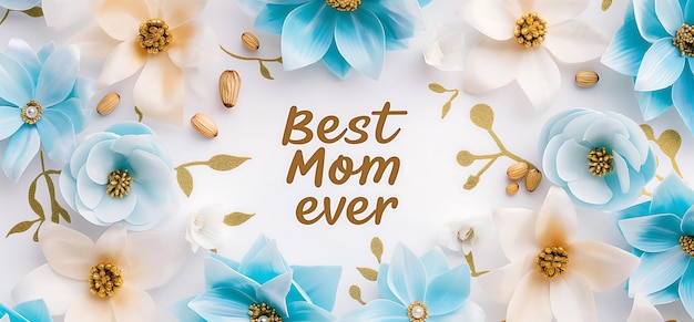 Best Mom ever background design with sky blue vanilla flowers