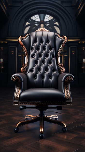 사진 블랙 인공 가죽 그림에서 최고의 사무실 의자 ai 생성 예술