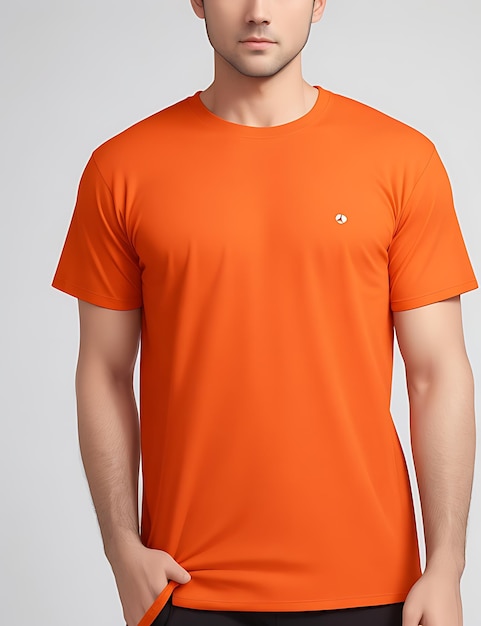 Photo the best orange blank tshirt man model front view mockup