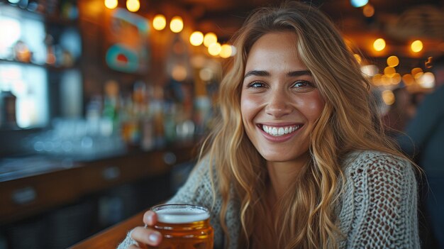 Best pals together sipping beer and chitchatting in a city pub