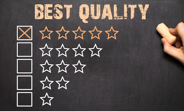 Best Quality five golden stars on Chalkboard