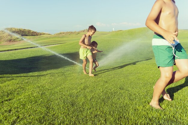 The best summer holiday vacation for splashing sprinkle water