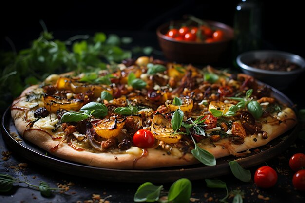 Foto miglior cena di pizza vegana ricetta fotografia alimentare