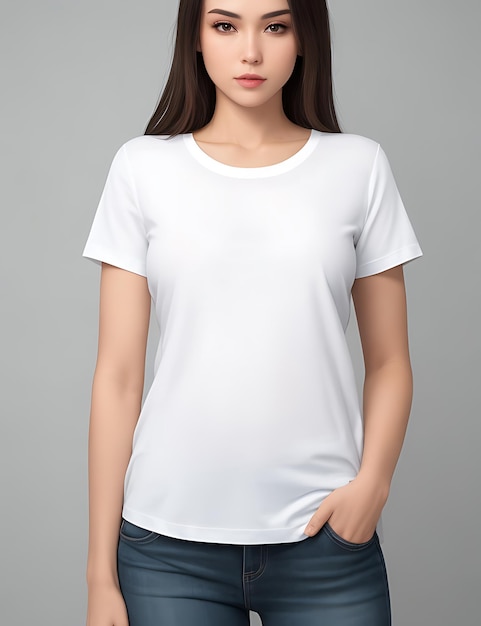 The Best White Blank TShirt Woman Model Front View Mockup