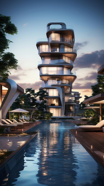 Beste ontwerp moderne woonwijk gebouw beeld Ai gegenereerde kunst