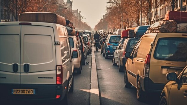 Bestelwagen gromt in het verkeer Generatieve AI