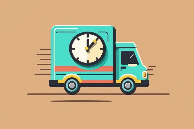 Bestelwagen illustratie met stopwatch vlakke achtergrondstijl Generatieve AI