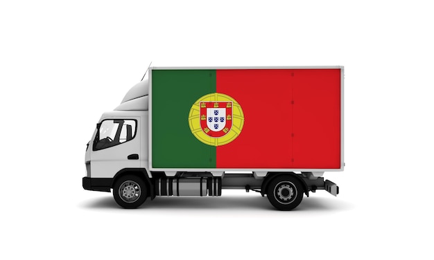 Bestelwagen met Portugal vlag logistiek concept