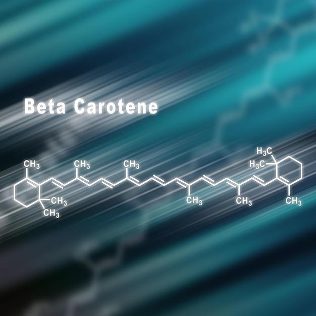 Photo beta carotene, structural chemical formula futuristic background