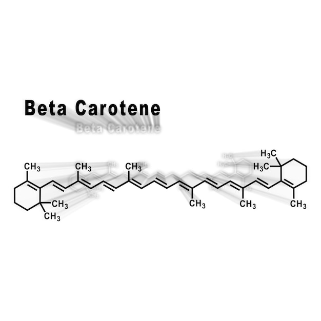 Photo beta carotene, structural chemical formula on a white background