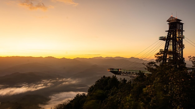Betong Yala Thailand  2020 Talay Mok Aiyoeweng skywalk fog viewpoint there are tourist visited sea of mist in the morning