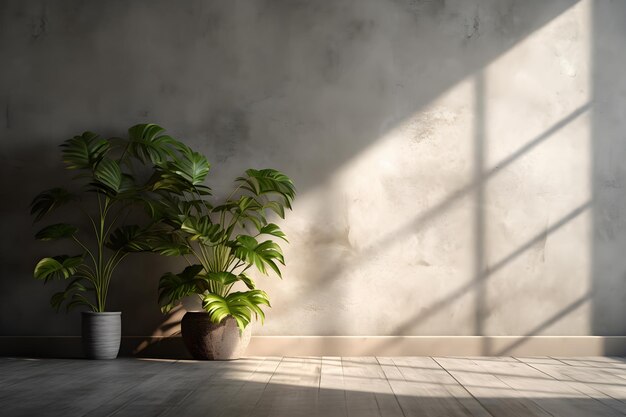 Betonmuurkamer met een pot met planten levendig interieur ai genereren