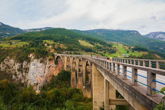 Betonnen boogbrug Durdevitsa-Tara over de Tara diepe rivier canyon in Montenegro.