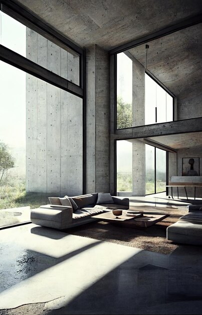 Foto betonnen huis luxueus modern interieur minimalistisch design generatieve ai