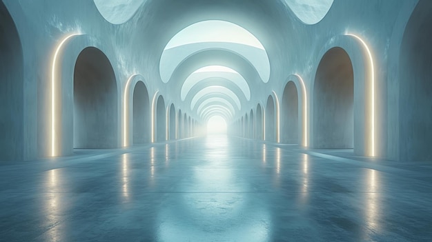 Betonnen vloer in een 3D-weergave van abstracte futuristische architectuur