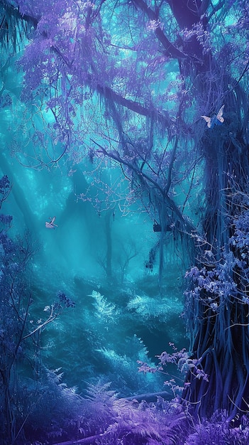 Betoverd Fantasy Woodland in paars en cyan