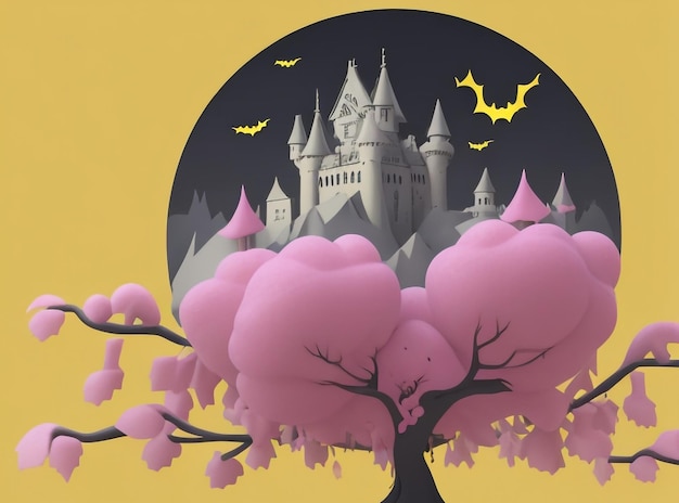Betoverd heksenkasteel in cartoonstijl in Halloween-stijl in een griezelige sfeer
