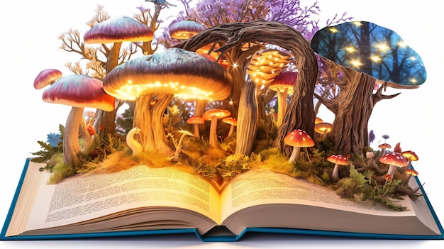 Foto betoverd magisch sprookjesboek met fantasiescène